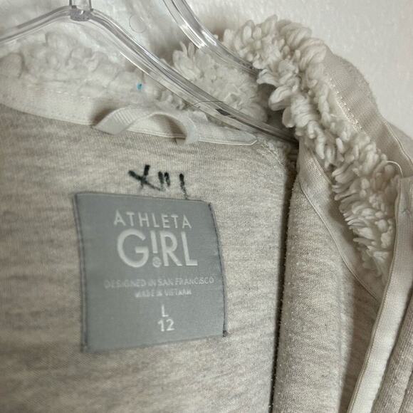 Athleta Girl 12Y Sherpa Full Zip Jacket Large Cream Gray - Picture 2 of 7